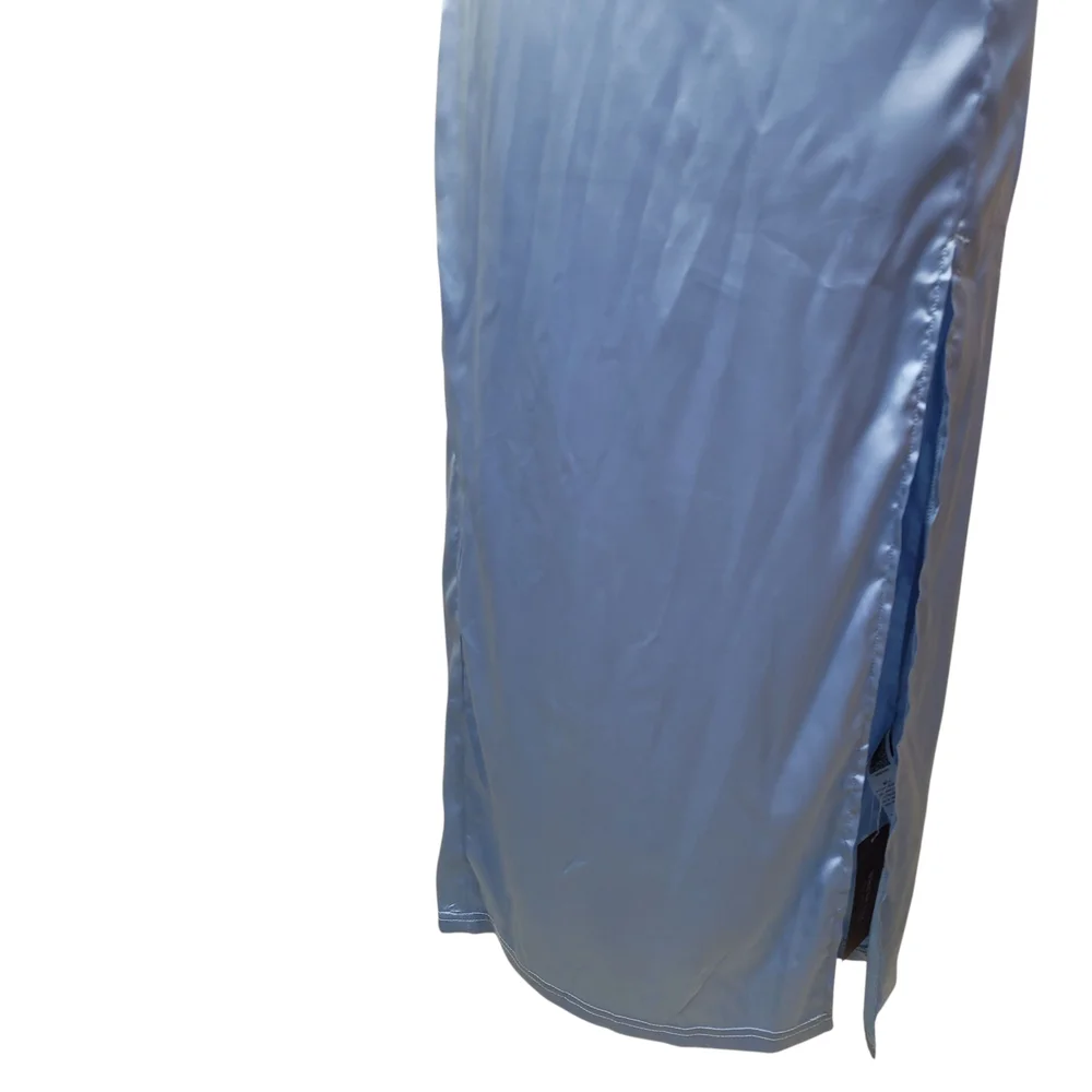 SHEIN SXY Sky Blue Satin Strappy Glam Backless Midi Dress Size 8-10 - Picture 4 of 11